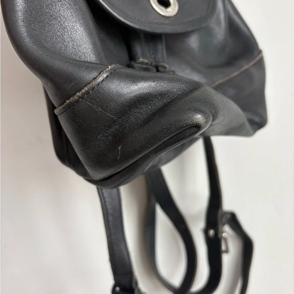 Coach Vintage Black Leather Mini Backpack Bag Turnlock Drawstring B0K-9960